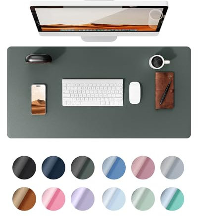 YSAGi Leather Desk Mat, Large Mouse Mat, Non-Slip Desk Pad, Waterproof PU Leather Table Protector Writing Pad for Office and Home (60 x 35 cm, Dark Green)