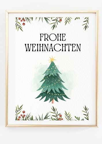 Din A4 Kunstdruck ohne Rahmen - Frohe Weihnachten - Weihnachtsbaum Weihnachten Advent Deko - Bild Poster Druck