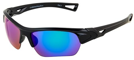 Ultra Kids Wraparound Sports Sunglasses UV400 Protection - Childrens Flexible Frame for Boys & Girls Ages Upto 10 Years - Black with Blue Lenses