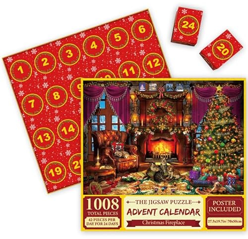 Advent Calendar Christmas Jigsaw Puzzle, Advent Calendar 2023 with 24 Boxes 1008 Pcs Puzzles for Adults Jigsaw Puzzle Advent Calendar for Adults Kids Christmas Surprise Gifts (T3)