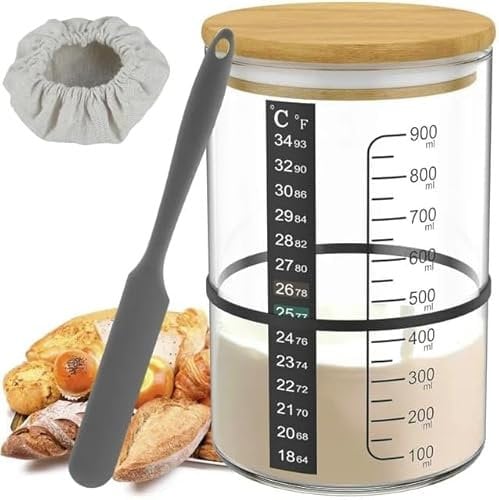 BRIRILINE Pro Sauerteig-Brot-Starter-Set – Sauerteigglas mit 5 einzigartigen Funktionen für das perfekte Sauerteig-Brot und Sauerteig-Starter-Set – Backzubehör