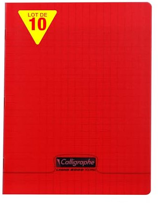 Calligraphe 18123Cpack Un lot de 10 Cahiers Agrafés Rouges (une Marque de Clairefontaine) - 17x22 cm - 96 Pages Grands Carreaux - Papier Blanc 90 g - Couverture Polypro Transparent