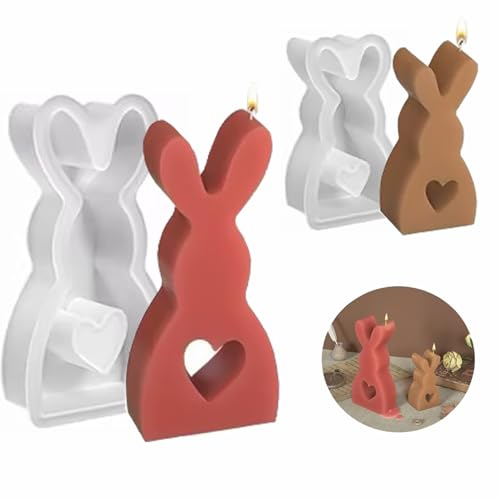 QYDMIN 2 Stück Ostern Kaninchen Silikonformen Gießformen, Hasenform für Ostern, Osterhase Silikonformen für Gips, Sojawachs Kerzen, Handwerk