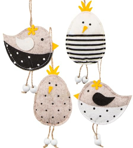 Logbuch-Verlag Osterdekoration zum Aufhängen 2 Vögel + 2 Hühner Küken Osteranhänger für den Osterstrauch Natur weiß schwarz