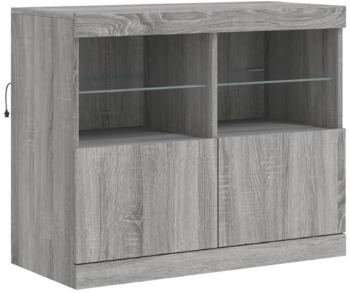 vidaXL Sideboard, Kommode mit viel Stauraum, Highboard Schrank mit LED-Leuchten, Anrichte Beistellschrank Standschrank, Modern, Grau Sonoma