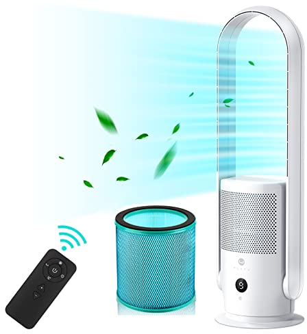 U ULTTY Ventilatore Senza Pale, Ventilatore a Torre con Purificatore d'Aria Silenzioso, Filtro HEPA Rimuove odori e il 99,97% delle particelle inquinanti per Camera da Letto, Ufficio, CR022 Bianco