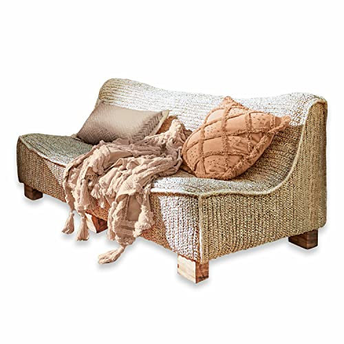 Loberon Sofa Bocage, markante Flecht-Optik, kunstvolle Handarbeit, Boho-Look, Gartenmöbel, Outdoor, Sitzmöbel, Teakholz, Palmengewächs, braun