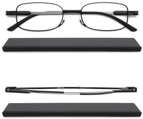 Mcoorn Kleine Lesebrille Metall Schmal Flach für Damen Herren mit Etui, Mini Lesehilfe für Unterwegs, Dioptrien +2,0