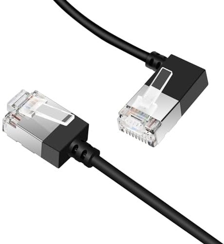 Dutevolns Slim Cat 6 Ethernet Cable 90° Left Angled 10M, Ultra Thin & Flexible Rj45 LAN Lead Gigabit Applicable For Mac, PC, Router, Ps4/5, (Black)