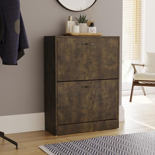 Vida Designs Armario Zapatero con 2 cajones, Organizador de Almacenamiento de Zapatos, Mueble de Madera, Madera Oscura