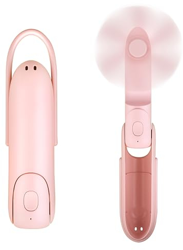Venforze Mini Ventilador de Mano, 3 Velocidades Recargable 12-24 Horas de Trabajo, 3 en 1 Ventilador USB Portátil con Linterna, con Power Bank para Viaje, Casa y Maquillaje de Mujer(Rosa)