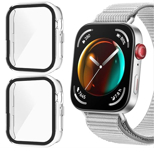 GIOPUEY [2 Pack Funda para Huawei Watch Fit 3, Protector de Pantalla + Bastidor rígido, Protección Total del Paquete - Transparent+Transparent