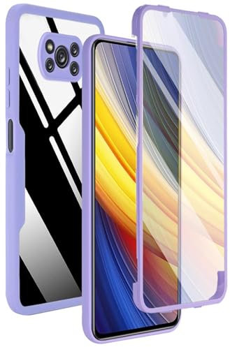 ILING Transparente Funda para Xiaomi Poco X3 Pro/Poco X3 NFC, Moda Ultradelgado Antigolpes Carcasa con Protector de Pantalla Incorporado, Dura PC + Silicona TPU Bumper Cubierta (Púrpura)