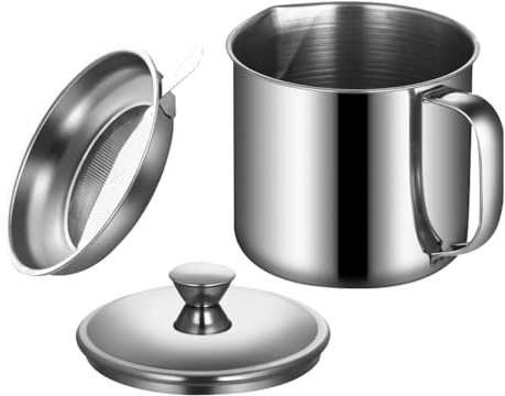Alipis Pot De Crépine D'huile 1. Récipient À Graisse En Acier Inoxydable De 3L Avec Filtre À Mailles Fines Boîte De Stockage D'huile Pour Huile De Friture Économiseur De(1.3L)