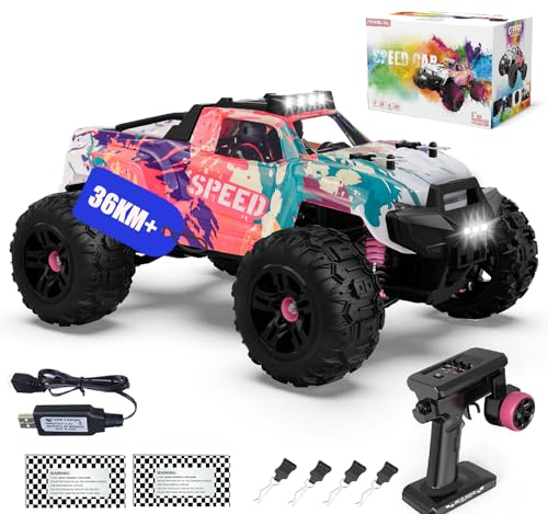 Ferngesteuertes Auto Mädchen ab 6 8 Jahre, 1:18 RC Car Pink, 4WD 36+ km/h RC Auto Offroad, 2,4 GHz All Terrain Remote Control Car für Erwachsene Kinder, Ferngesteuertes Auto ab 6 8 10 Jahre