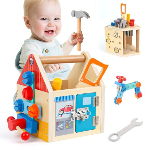 Caja Herramientas Juguetes Niños 2 3 4 5 Años, 32 Piezas de Juegos Educativos Montessori, Maletín Herramientas Madera, Juegos de Construcción, Regalos Originales Bebes para Cumpleaños Pascua Navidad