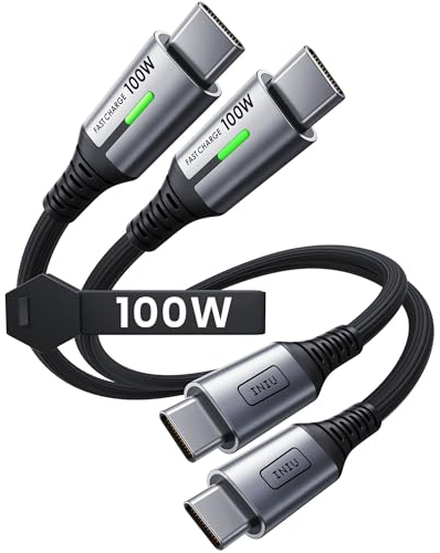 INIU Cable USB C, 100W 0.3m+0.3m Cable de Carga Rápida QC, Trenzado Nylon para Datos y Cargador de Teléfono, Compatible Con iPhone 15 Pro, Samsung S24, iPad, MacBook, Tabletas, LG y Más