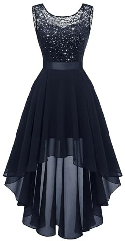 Berylove Abendkleid Lang Elegant Für Hochzeit Paillettenkleid Chiffonkleid Damen Damenkleider Sommer Damen Kleid Kleid Trauzeugin Damen Hochzeitsgastkleider BLP7035XP Navy M