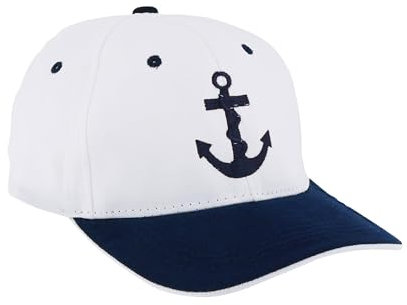 NKlaus Cap 'Anker', Weiß/Blau, Baumwolle blau Bestickt – Nautische Retro-Stil Mütze, Ozeanische Eleganz 16077