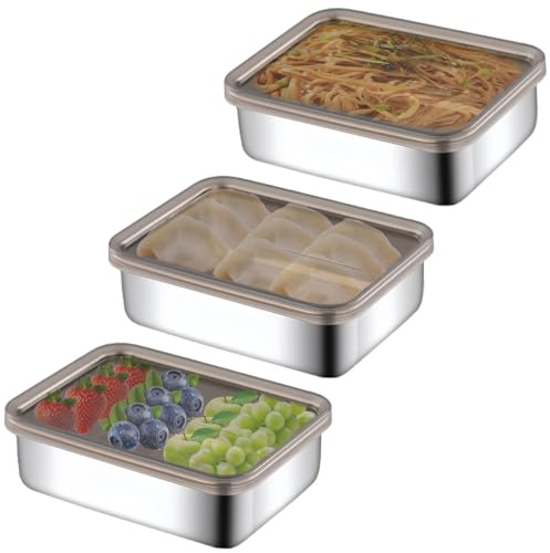 BAIFULAI 3 cajas para fiambres frescas, de acero inoxidable, para frigorífico, salchichas, queso, frigorífico, con tapa, 500 ml, para guardar salchichas y queso