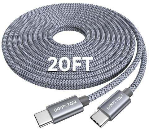 INPPYTON 20ft USB C Cable 60W 6M, USB C to USB C Cable Fast Charging, Gray