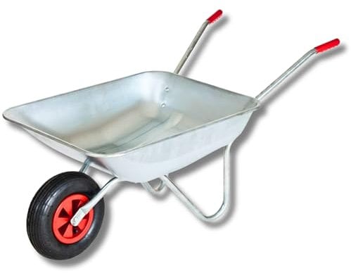 SAKUSEI Tools Heavy Duty Galvanised Wheelbarrow 65L Pneumatic Metal Wheel Barrow, Galvanised Tub 100Kg