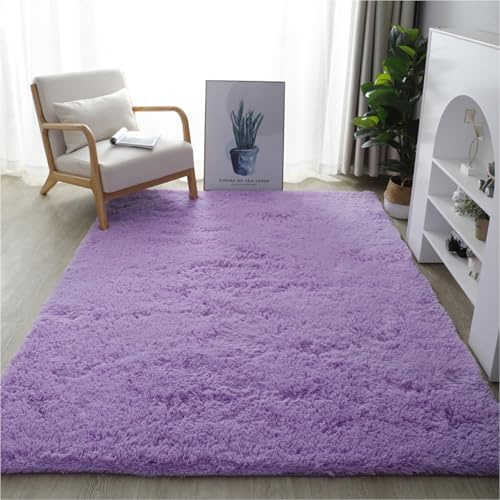 YUANWAN Hochflorteppich Langflor Teppich 100 x 210 cm Flauschig Weicher, Maschinenwaschbarer Superweicher Teppich für Wohnzimmer Teppiche Modern für Wohnzimmer, Schlafzimmer, Lila