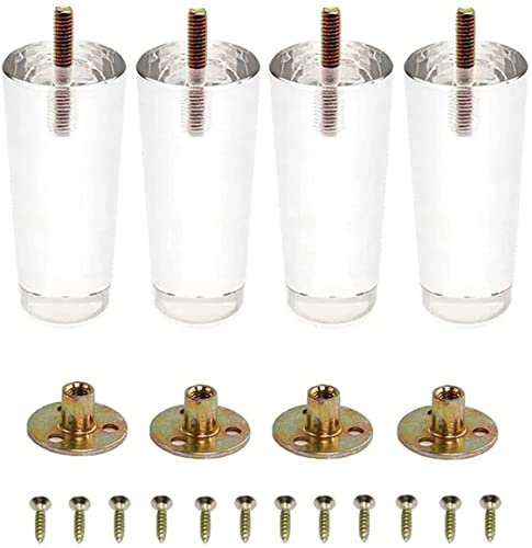 Pieds de Meubles Pieds de meuble × 4,pieds de support de meuble de table basse en verre,pieds de table en cristal acrylique avec boulons de suspension filetés 5/16'' M8,plaque de montage et vis-10CM