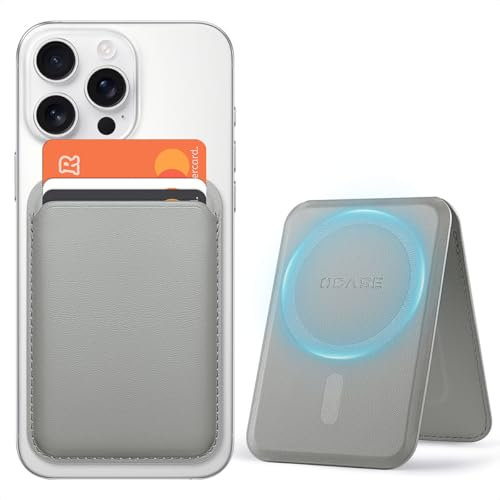 OCASE Porte-Cartes Magnétique, Support Réglable, Compatible avec MagSafe, Cuir Synthétique, pour iPhone Séries 16/15/14/13/12 (Exclu Séries Mini) et Coque per MagSafe - Gris