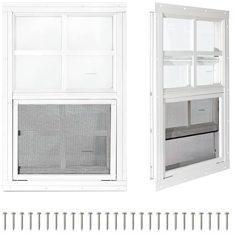 COLORPAPA 2 Stück Schuppenfenster, 40,6 x 40,6 cm, kleine Schiebefenster, bündig montierte Fenster mit gehärtetem Glas und Fiberglas-Fliegengitter für Schuppen, Hühnerstall, Spielhaus, Haushalt