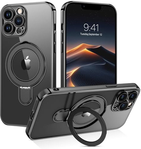 BENTOBEN Magnetic Case for iPhone 13 Pro Max [Compatible with MagSafe], Adjustable Ring Stand Full Camera Protector Clear Non-yellowing Military Protection Shockproof Case for iPhone 13 Pro Max, Black