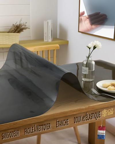 OZ HOME Zwart Vinyl Transparente Tischdecke 1,5mm—100x200 CMcm— Schreibtischunterlage Transparent Wasserdicht/rutschfest - PVC Tischdecke Durchsichtig Kratzfest/Hitzebeständig, Outdoor Tischdecken