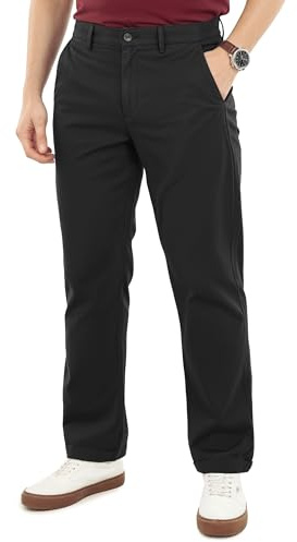 NY Threads Mens Chino Pants Regular Fit Cotton Stretch 4 Pocket Casual Pants, 36W x 32L, Black