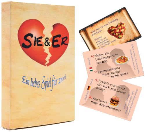 Sie&Er – Das besondere Paarspiel mit echtem Spielprinzip & Gutscheinkarten – Date Night Spiel für Paare mit Sieger – Spannende Fragen & kreative Aufgaben – Für mehr Nähe und unvergessliche Abende