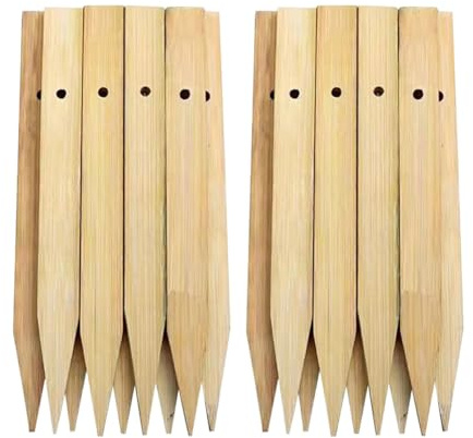 20 Pcs 20 cm Wooden Garden Stakes Plant Support Posts Heavy Duty Ground Stakes Wood Vegetable Signs Outdoor Fencing Stakes Yard Markers Stakes Landscape Border Stakes with Holes for Weed Barrier