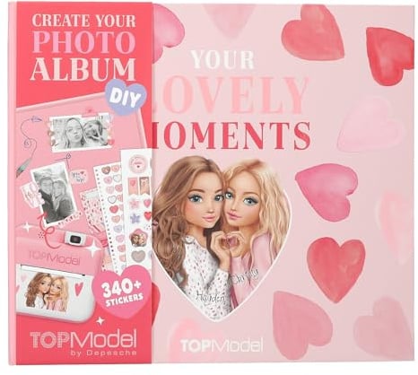 Depesche 13776 TOPModel Create Your Photo Album - DIY Fotoalbum in Rosa, mit Model Motiv und Herzen, Fotobuch mit 32 Seiten zum Selbstgestalten