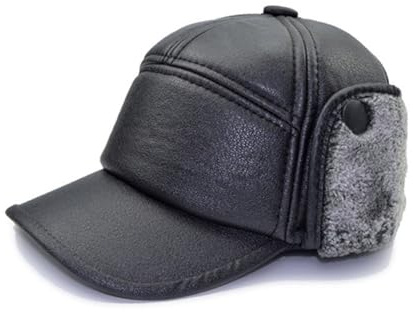 Abaodam Einstellbare Lederkappe für Herren, Winter, Pu Leder, Vorn | Wärmefunktion, Breiter Schirm gegen Hautkontakt, für Männer, Schwarz, Einheitsgröße, Stilvoll