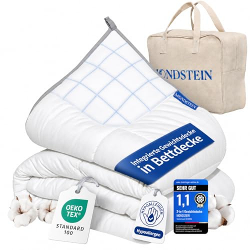 MONDSTEIN Gewichtsdecke 135x200 cm 9 kg | Schwere Therapiedecke für Erwachsene | 2-in-1 Schlafdecke aus Baumwolle | Weighted Blanket | Waschbar | Testsieger | Oeko-TEX