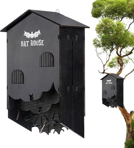 Kixolazr Nichoir à chauve-souris en bois pour jardin | 3 chambres à montage mural pour extérieur, arbre, jardin, cour, Halloween