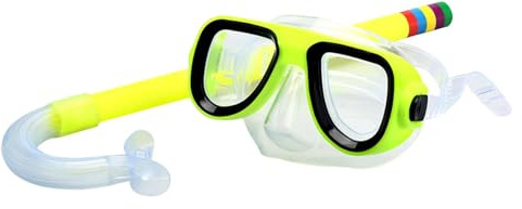 Ensemble de tuba pour enfants - Lunettes de plongée à vue large pour sports nautiques - Pour garçons et filles - Jaune - 35 x 15 x 6 cm
