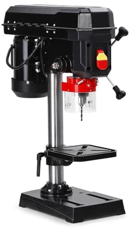 Tischbohrmaschine, 8-Zoll-Tischbohrmaschine, 2,5 Ampere, 5-fach einstellbar, Schwenkabstand 0–45 ° neigbar, Bedienelemente for Tischbohren in Holz und Metall für Metall- und Holzprojekte