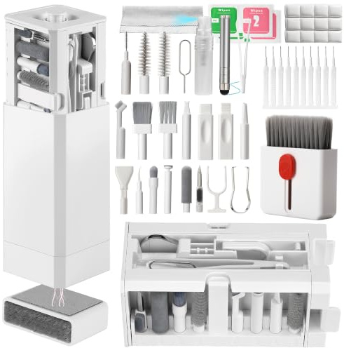 Handy-Reinigungsset, iPhone-Reinigungsset für Ladeanschluss-Reiniger, Tastatur-Reinigungsset für Airpods/Android/USB C/Ohrhörer/Laptop/iPad/Kameralinse mit Eingabestift (White-D Elite Pack)