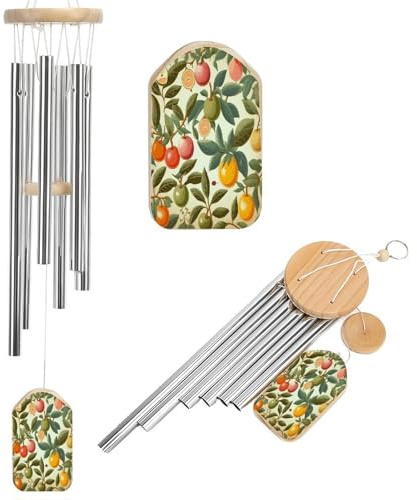 Windspiel mit Pflanzen und Früchten für draußen, personalisiertes Trauer-Windspiel mit 6 abgestimmten Röhren, elegantes Aluminium-Windspiel, Gedenk-Windspiel, tolles Geschenk, 52,1 cm