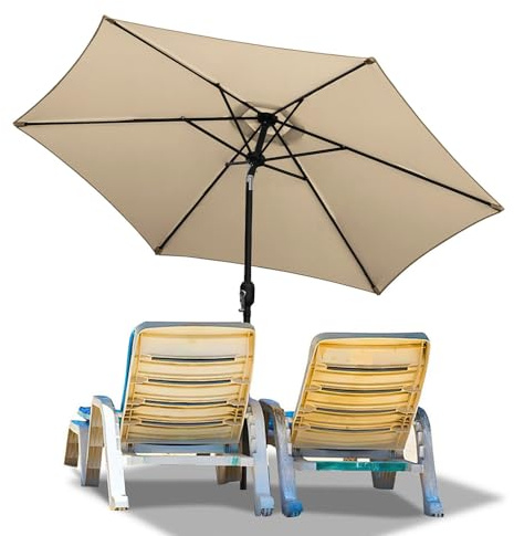 Ollewiellan Parasol Ø 350/270 cm avec manivelle, parasol excentré protection UV 50+, parasol de plage, protection solaire, parasol de jardin imperméable pour terrasse, balcon, piscine, sans support