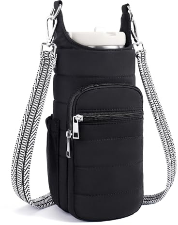 Lexiyat Water Bottle Bag 40 oz Crossbody Bag Insulated Carrier Purse Holder for Walking Hiking with Adjustable Strap Black