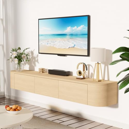 JMGJOY Meuble TV Suspendu 160 Cm Meuble TV Mural avec Rangement de Grande Capacité Table TV Multimédia TV Console Meuble avec Portes et Tiroirs pour Chambre Salon, Bois