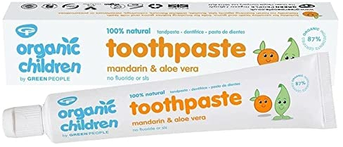 Green People Organic Children Mandarin & Aloe Vera Toothpaste | 100% Natural Toothpaste for Babies & Kids | Safe if Swallowed | Fluoride free & SLS free | Non Mint Toothpaste for Kids, Mandarin, 50 ml