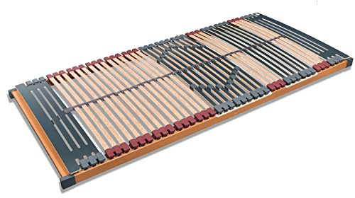 7 Zonen Lattenrost Rhodos® NV | 44 Leisten | Triokautschukkappen | Querholme 100% BUCHE massiv | Mittelgurt | fertig montiert | TÜV/GS Gesichert Geprüft ID 1111212908 | 100 x 190 cm