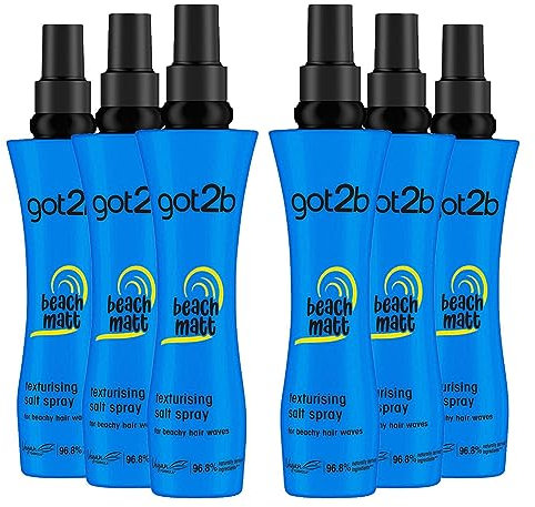 Schwarzkopf got2b Beach Matt Salt Spray, Mittlerer Halt für Texturierung Strandlook Haar, Vegan, 200 ml - 6 Stück