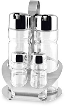 Home Professional Oliera 4 Pezzi Vetro Tappo Inox Inossidabile, Acciaio/Trasparente, 12x12x19 cm